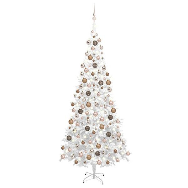 vidaXL Künstlicher Weihnachtsbaum mit Beleuchtung Kugeln L 240 cm Weiß, 3077582