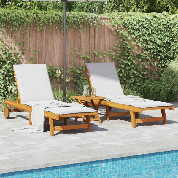 vidaXL Sonnenliegen 2 Stk. mit Tisch Massivholz Akazie, 3325205