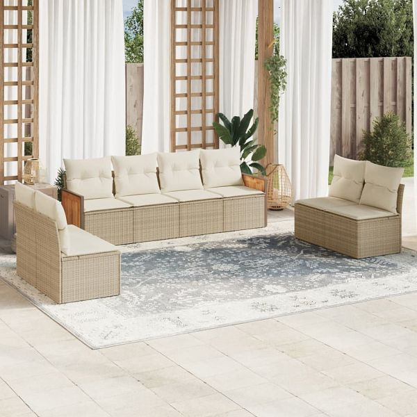 vidaXL 8-tlg. Garten-Sofagarnitur mit Kissen Beige Poly Rattan, 3259972