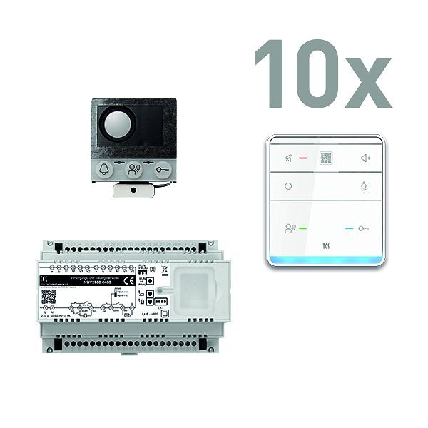 TCS Türkontrollsystem audio: pack PRO Einbau 10 Wohneinheiten, mit Einbaulautsprecher ASI12000+10x Freisprecher ISW6010+Steuergerät NBV2600, PAIF100/005