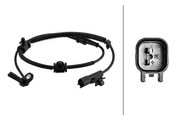 HELLA Sensor, Raddrehzahl, 2-polig, Vorderachse, Kabel: 800mm, mit Befestigungsclips am Kabel, 6PU 230 048-171