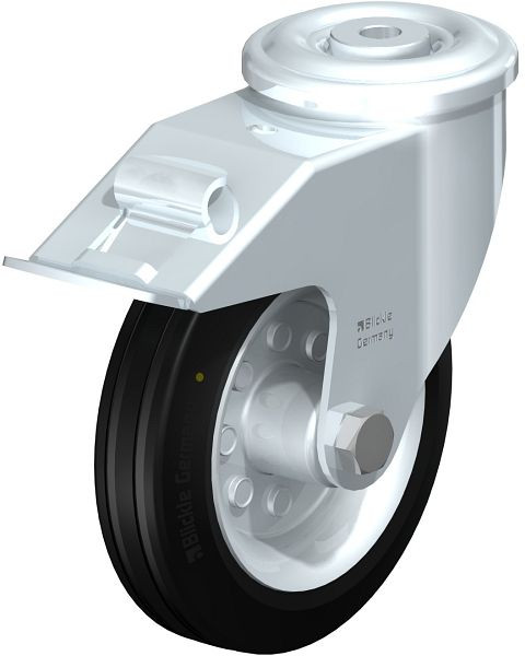 Blickle LER-VE 150R-FI-EL Stahlblech-Lenkrolle mit Rückenloch & Feststeller, Vollgummi, Schwarz, 675280