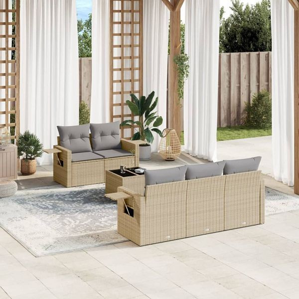 vidaXL 6-teilig Garten-Sofagarnitur mit Kissen Beige Poly Rattan, 3219898