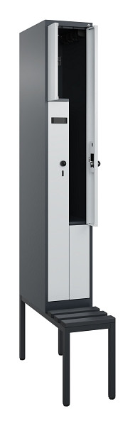 C+P Z-Spind Evolo PLUS, Bank, 2 Fächer, 2120x300x815mm, 7016/7035, Drehriegel, Sitzfläche Kunststoff, Sitzbank, 0490537-102 S10071