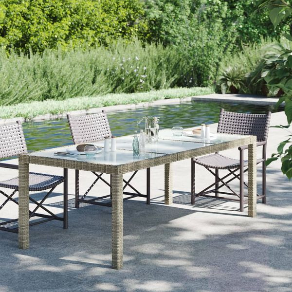 vidaXL Gartentisch Grau 190x90x75 cm Hartglas und Poly Rattan, 316714