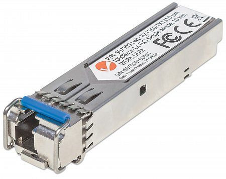INTELLINET Gigabit SFP Mini-GBIC Transceiver WDM bidirektional für LWL-Kabel, 1000Base-LX (LC) Singlemode-Port, 10 km, WDM (RX1550/TX1310), 507509