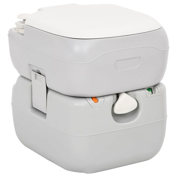 vidaXL Camping-Toilette Tragbar Grau und Weiß 22+12 L HDPE, 154405
