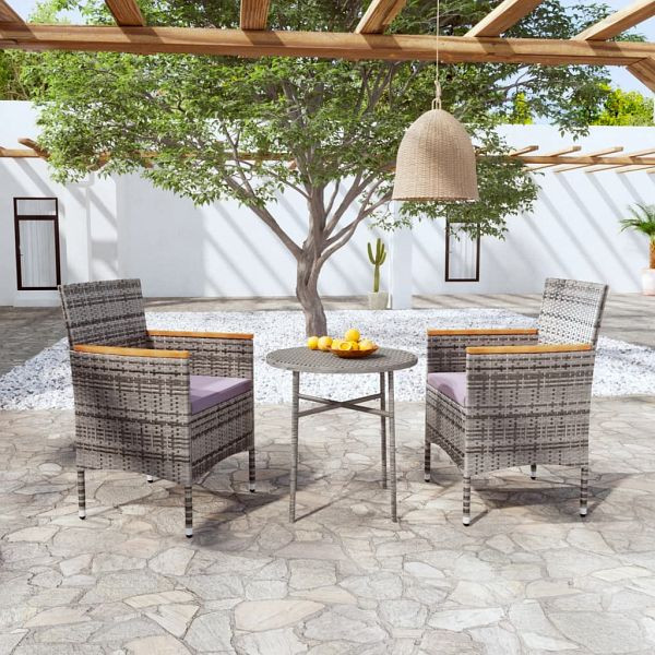 vidaXL 3-tlg. Garten-Essgruppe Poly Rattan Grau, 3098026