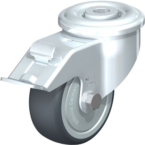 Blickle LER-TPA 80KD-FI-FK Stahlblech-Lenkrolle mit Rückenloch & Feststeller, Thermoplastisches Gummi-Elastomer, Grau, 849887