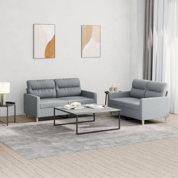 vidaXL 2-tlg. Sofagarnitur mit Kissen Hellgrau Stoff, 3201568