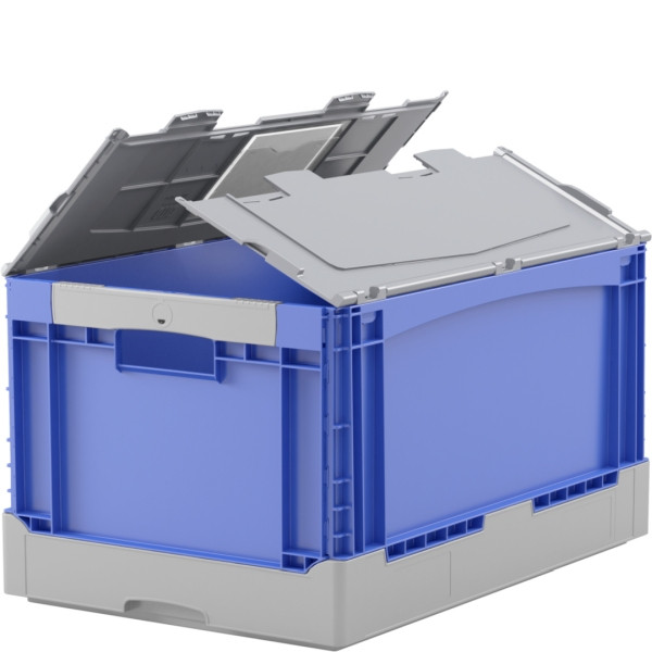 BITO KlappboxEQD64321R blau, Durchfassgriff Deckel Rippenboden, 400x332x600mm, 31481