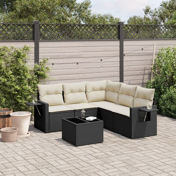 vidaXL 6-teilig Garten-Sofagarnitur mit Kissen Schwarz Poly Rattan, 3252493