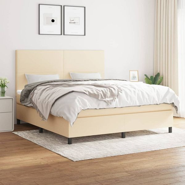 vidaXL Boxspringbett mit Matratze Creme 160x200 cm Stoff, 3141630