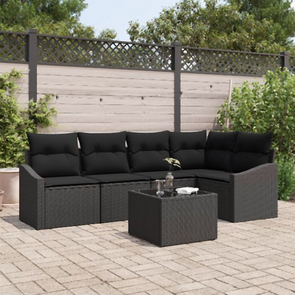 vidaXL Garten Sofa Set 6-teilig Schwarz Rattan, Polyester, Schaumstoff, 3355402