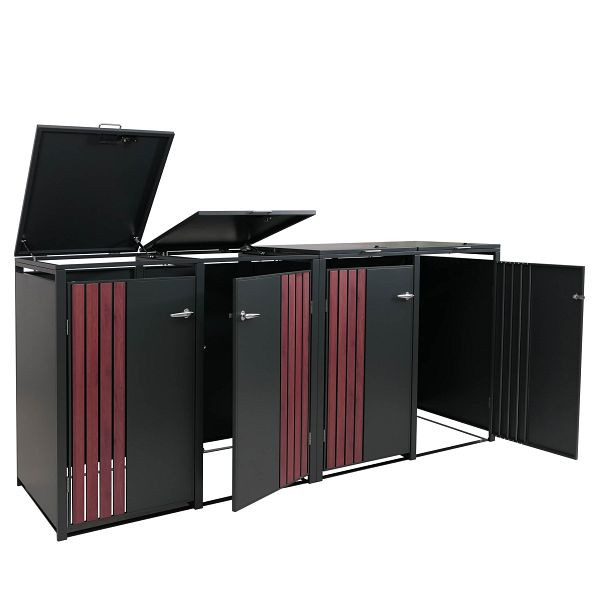 Mendler 4er-Mülltonnenverkleidung HWC-O67, Mülltonnenbox mit Deckel, Metall 122x264x84cm 104kg, anthrazit Holzoptik dunkel, 122356+122357+122358