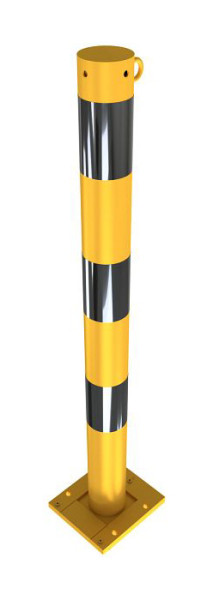 Schake Absperrpfosten Stahlrohr Ø 76 x 2,6 mm lösbar, abnehmbar gelb / schwarz, mit 1 Öse, 476APBG+1