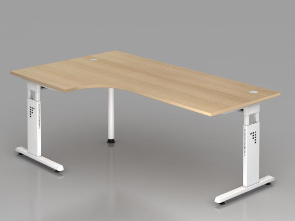 Hammerbacher Winkeltisch C-Fuß 200x120cm 90° Eiche/Weiß, Winkelform 90°, links oder rechts montierbar, Arbeitshöhe 65-85 cm, VOS82/E/W
