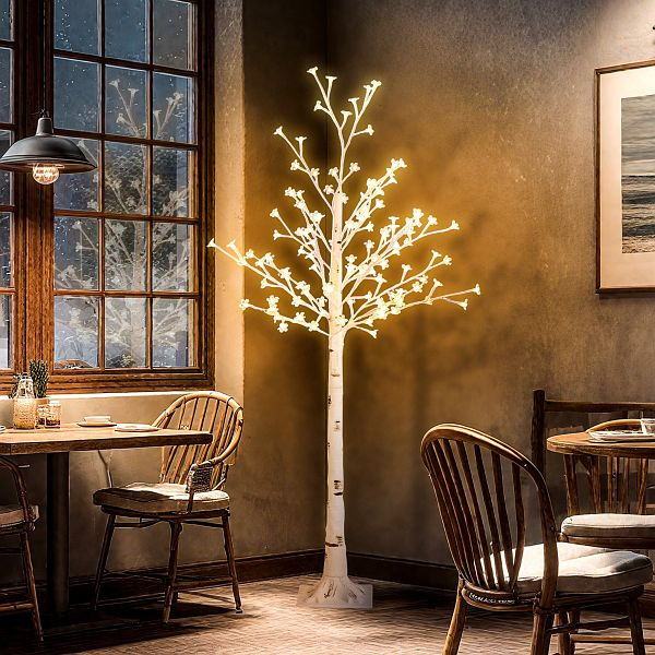 HOMCOM Kunstbaum, Kunst Kirschblütenbaum, mit 120 LEDs, 3 Helligkeitsstufen, warmweiß, realistische Rinde, 21 x 21 x 150 cm, 830-629V92WT