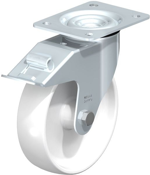 Blickle LE-PO 175G-FI Stahlblech-Lenkrolle mit Anschraubplatte & Feststeller, Polyamid, Weiß, 525048