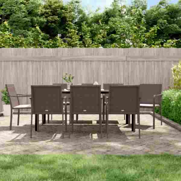 vidaXL 9-tlg. Garten-Essgruppe mit Kissen Poly Rattan und Stahl, 3186966