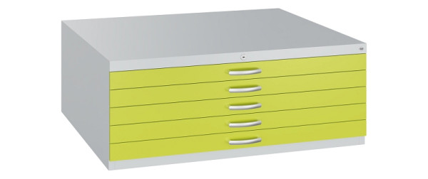 C+P Flachablageschrank Serie 7100_7200, H420xB1100xT765mm, 7035/0024, 5 Schubladenblenden doppelwandig, 7100-000 S10315