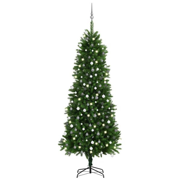vidaXL Künstlicher Weihnachtsbaum mit Beleuchtung Kugeln 240 cm Grün, 3077729