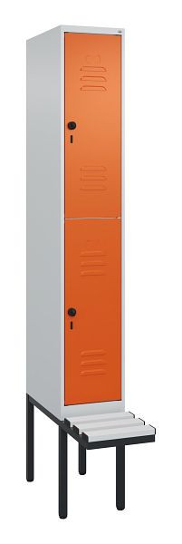 C+P Doppelstöckiger Spind Classic PLUS, 2120x300x815mm, 7035/2004, Drehriegel, mit Untergestell und schwebender Sitzfläche, 0803407-10 S10184