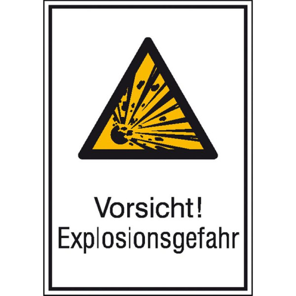 Stein HGS Kombischild mit Warnzeichen und Zusatztext, Vorsicht! Explosionsgefahr, 131 x 185 mm / Folie, selbstklebend, 21.0404