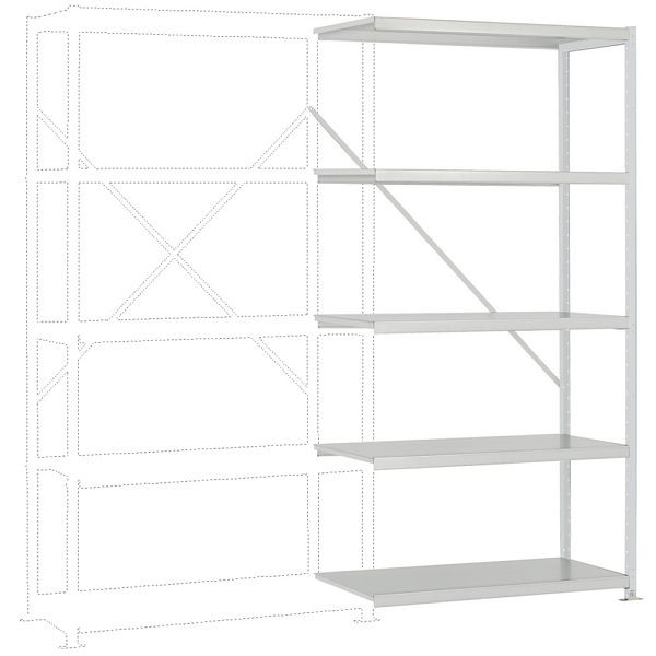 Manuflex Mittelschweres Fachbodenregal lichtgrau Anbauregal mit 5 Stahlböden, HxBxT= 2000 x 1000 x 300 mm, RP2116.7035