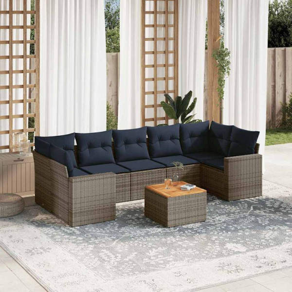 vidaXL 8-teilige Garten-Sofagarnitur mit Kissen Grau Poly Rattan, 3256369