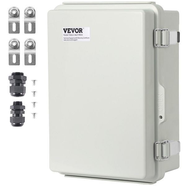 VEVOR Elektrischer Anschlusskasten 430 x 330 x 180 mm, aus ABS-Kunststoff mit Scharnierdeckel, Edelstahlverschluss, IP67, SLJXHABS16X1GLKCVV0