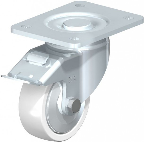 Blickle LH-SPO 100G-3-FI-FA Stahlblech-Lenkrolle, Schwerlast-Ausführung, mit Anschraubplatte & Feststeller, Polyamid, Weiß, 750149