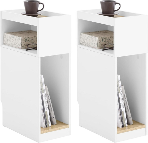 SoBuy Set von 2 Nachttischen mit 3 Fächern Weiß 35x20x60 cm, Funktional, VE: 2 Stück, FBT171-WNx2