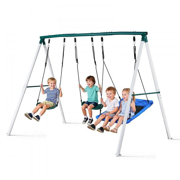 VEVOR Gartenschaukel mit A-Gestell & Sicherheitsgurten, Schaukelsitz 110x80 cm, 318 kg Tragkraft, Spiralförmige Bodenanker, ZXAXQQTZ3RWL4FQIM001V0