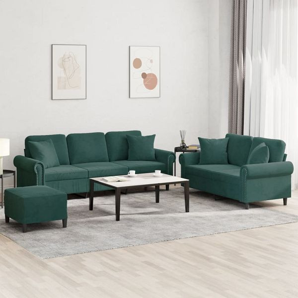 vidaXL 3-teilig Sofagarnitur mit Kissen Dunkelgrün Samt, 3202282