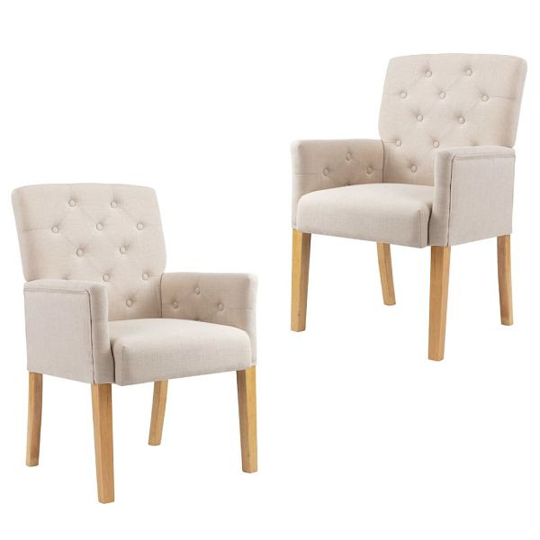 vidaXL Esszimmersessel mit Armlehnen 2 Stück Beige Stoff, 3058291