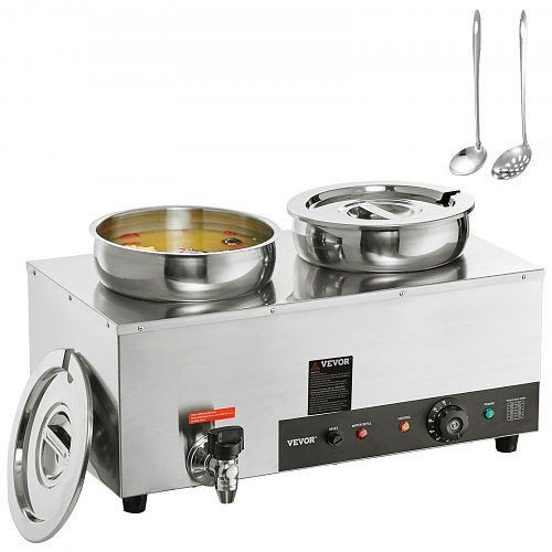 VEVOR Edelstahl Buffetwärmer Speisewärmer 1200 W 2 x 8,1 L Buffetbehälter Ø 180 x Ø 240 x 220 mm, BW2274QT1200WGG9TV2