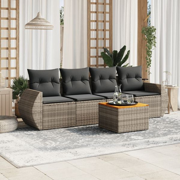 vidaXL 5-teilig Garten-Sofagarnitur mit Kissen Grau Poly Rattan, 3257215