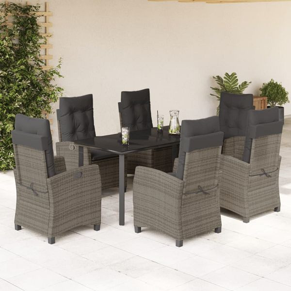 vidaXL 7-teilig Garten-Essgruppe mit Kissen Grau Poly Rattan, 3212797