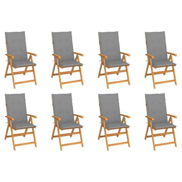 vidaXL Verstellbare Gartenstühle mit Auflagen 8 Stück Massivholz Teak, 3072542