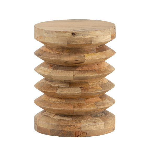 Wohnling Beistelltisch Mango Massivholz Naturgebleicht 35x35x45cm Anstelltisch, Kleiner Abstelltisch Hellbraun Rund, Sofatisch Blumentisch Hoch, WL7.306