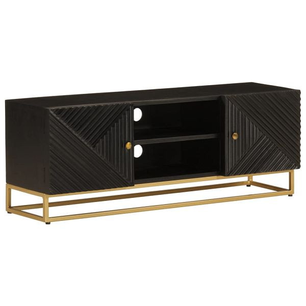 vidaXL TV-Schrank Schwarz 110x30x40 cm Massivholz Mango und Eisen, 372027