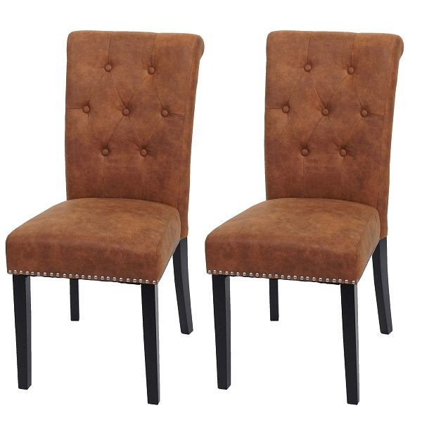 Mendler 2er-Set Esszimmerstuhl Chesterfield II, Stuhl Küchenstuhl, Nieten, Wildlederimitat, dunkle Beine, 82881