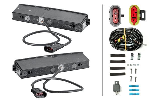 HELLA LED-Tagfahrleuchtensatz, LEDayLine, 12V, Einbau, ECE-R10/E1 5097/ECE-R7/ECE-R87/E1 2578/SAE, glasklar, 480mm, Fahrzeugfront, 2PT 010 043-801