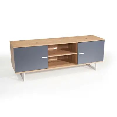 Wohnling Lowboard Eiche-Dekor Grau 150x55x40 cm TV-Kommode Modern, Fernsehtisch mit zwei Türen, WL6.824