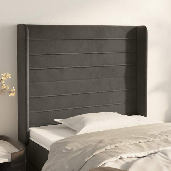 vidaXL Kopfteil mit Ohren Dunkelgrau 93x16x118/128 cm Samt, 3119757