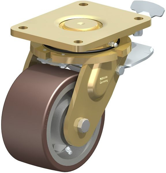 Blickle LS-GB 154K-ST-RI4 Stahlgeschweißte Schwerlast-Lenkrolle, schwere Drehkranz-Ausführung mit Feststeller, Blickle Besthane®, Braun, 852591