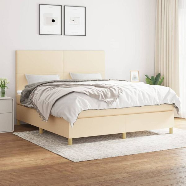 vidaXL Boxspringbett mit Matratze Creme 180x200 cm Stoff, 3142198