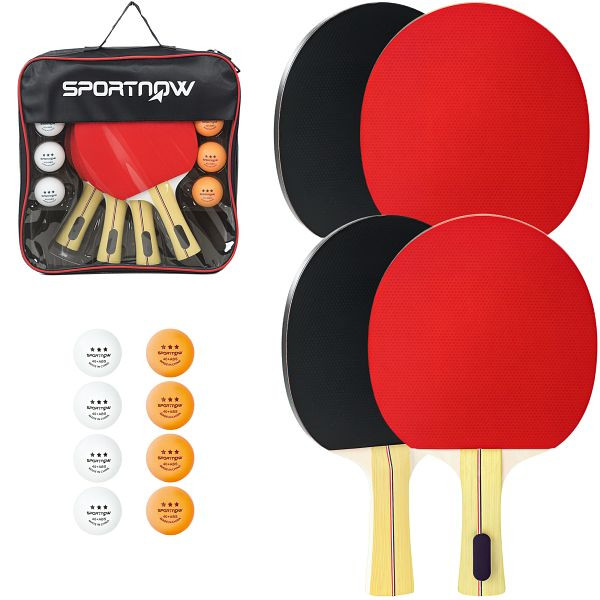 SPORTNOW Tischtennisschläger Tischtennis Set mit 4 Tischtennisschlägern, 8 Tischtennisbällen Tragetasche Für Drinnen & Draußen, A95-011V00MX