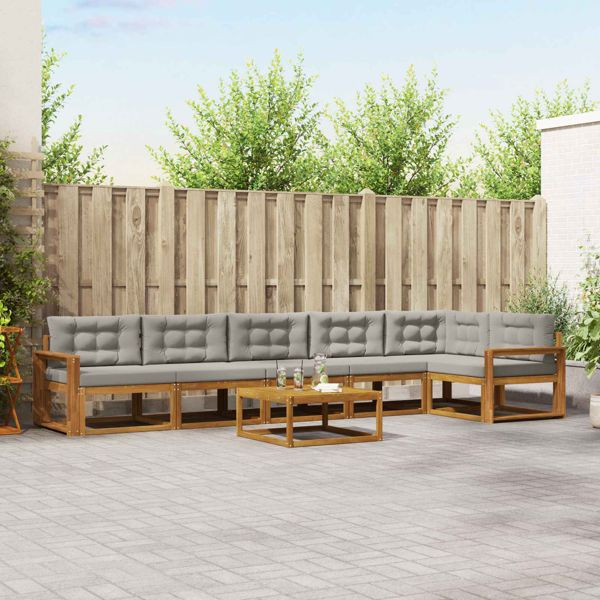 vidaXL Outdoor-Sofagarnitur mit Kissen 7-teilig Natürlich und Hellgrau, 3367689